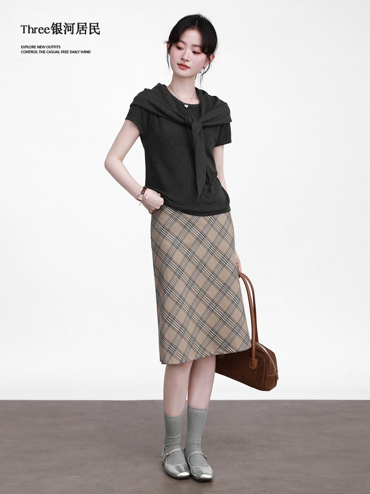 Three High Waist Slim Plaid Skirts