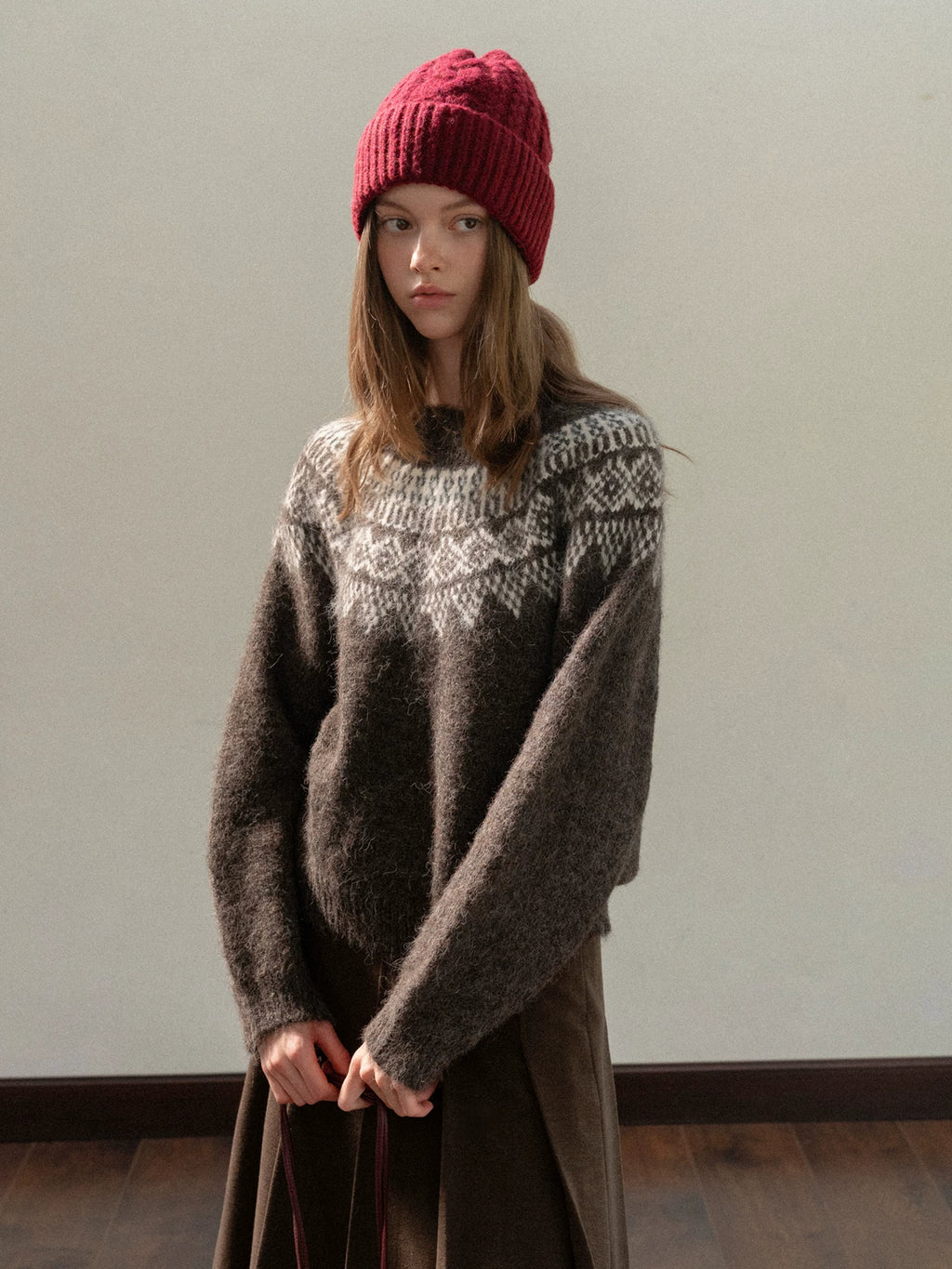 EGGKA Retro Crew Neck Pullover Jacquard Sweater