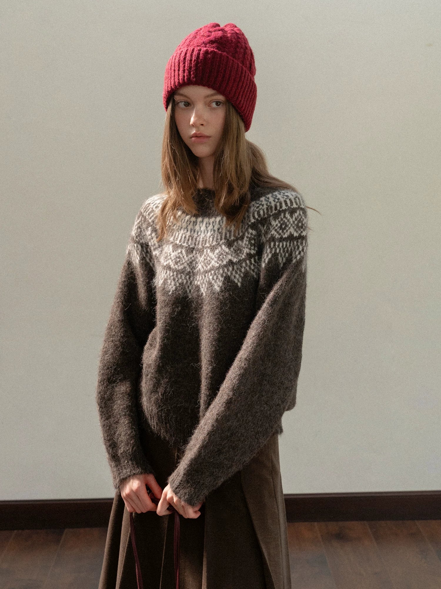 EGGKA Retro Crew Neck Pullover Jacquard Sweater