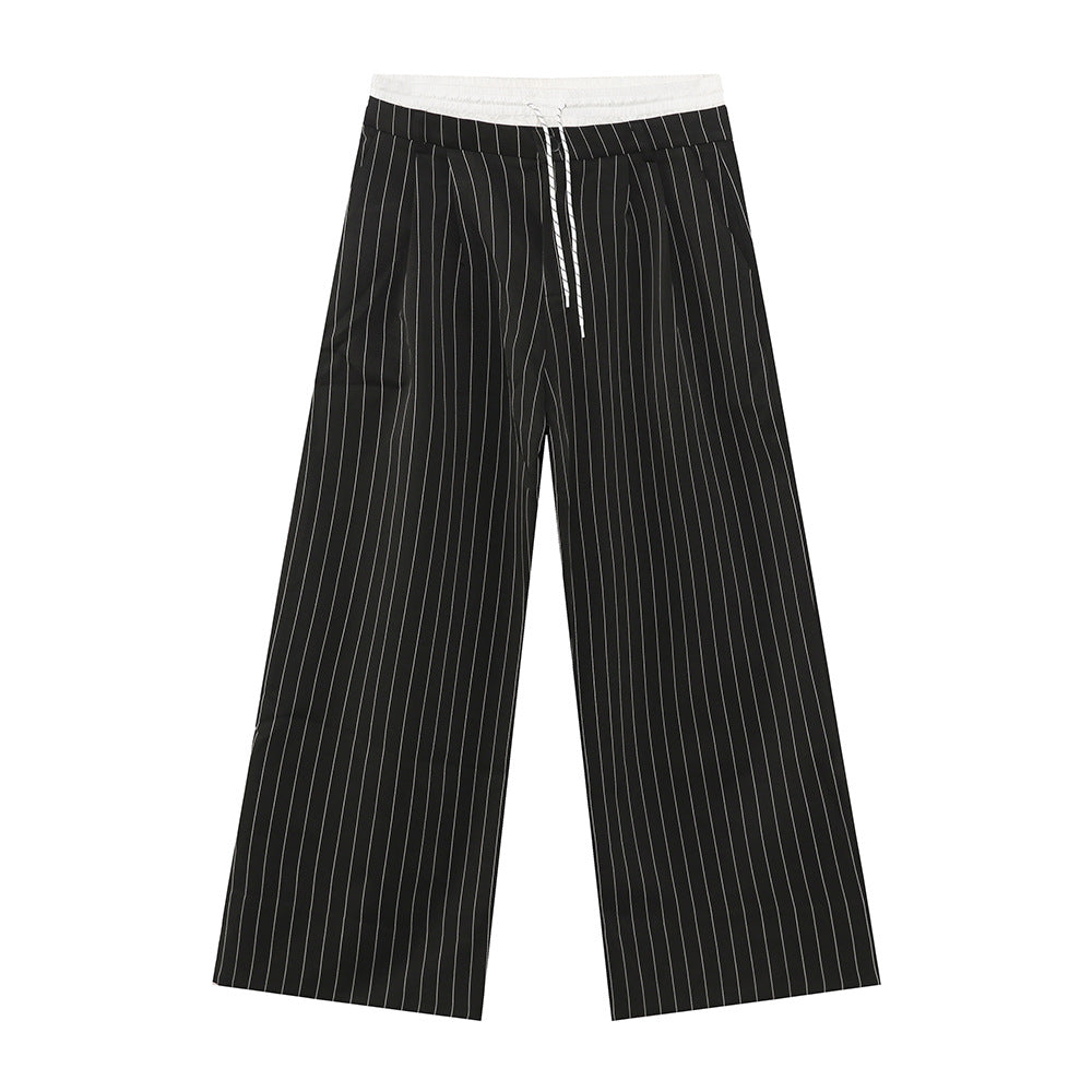 MTLCLOTHES Vintage Stitched Fake Two-piece Striped Trousers