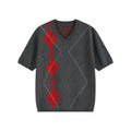 Slight Vogue Contrast Rhombus Splicing V-Neck Wool Tee