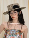 Sunnyunder Salty Straw Hollow Flat Top Straw Hat