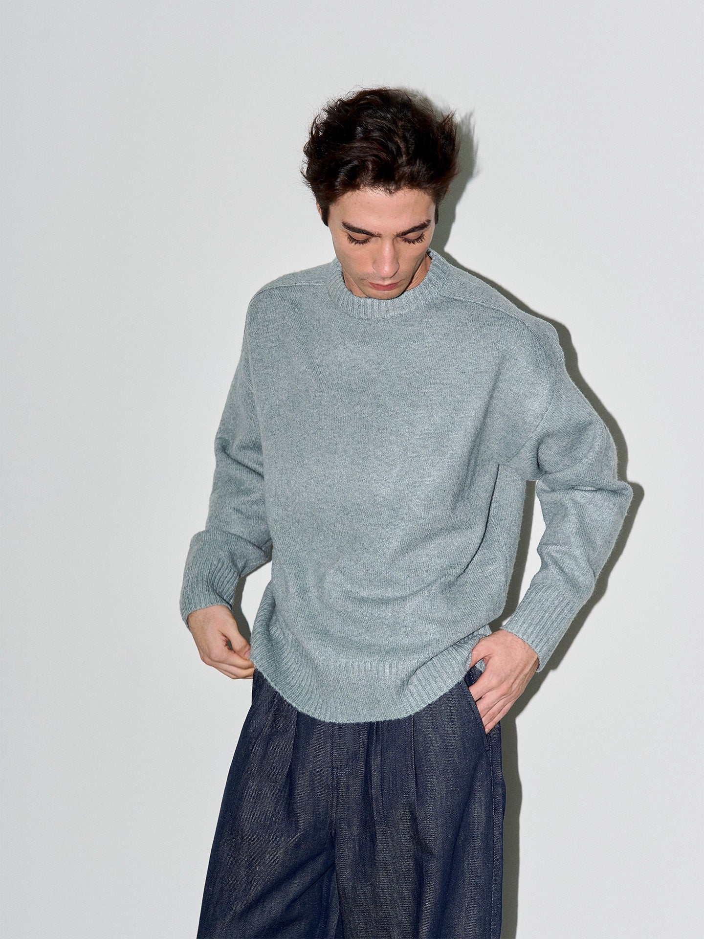 LIBERAFIT Short and Wide Round Neck Imitation Cashmere Sweater