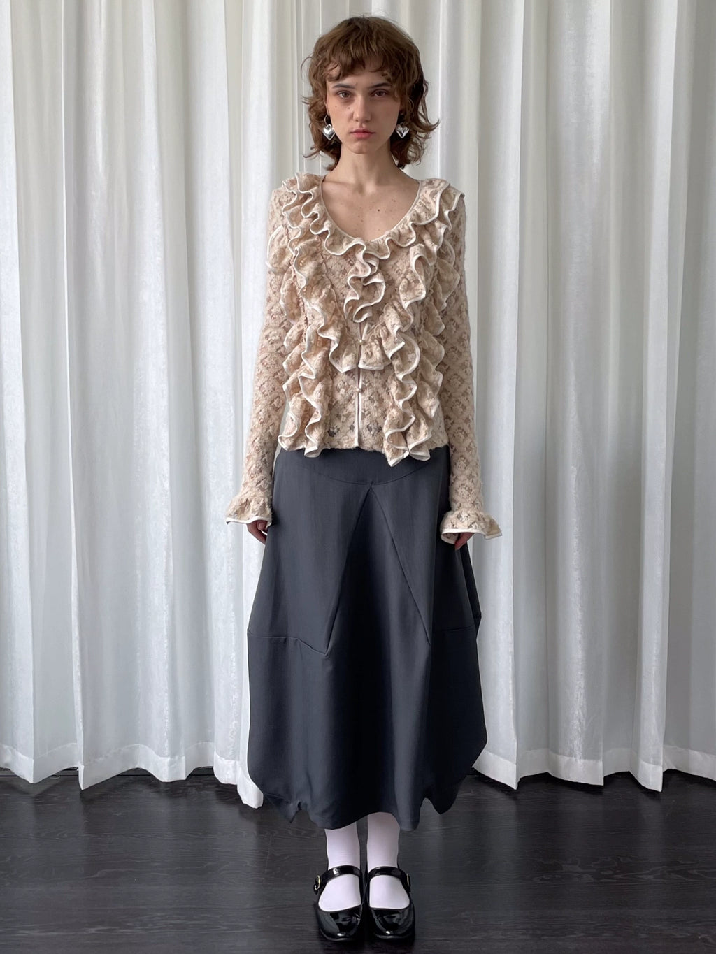 Loosesmell Slim-fit Ruffle-edged Hollow-out Shirt