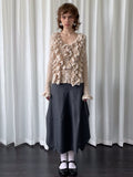 Loosesmell Slim-fit Ruffle-edged Hollow-out Shirt