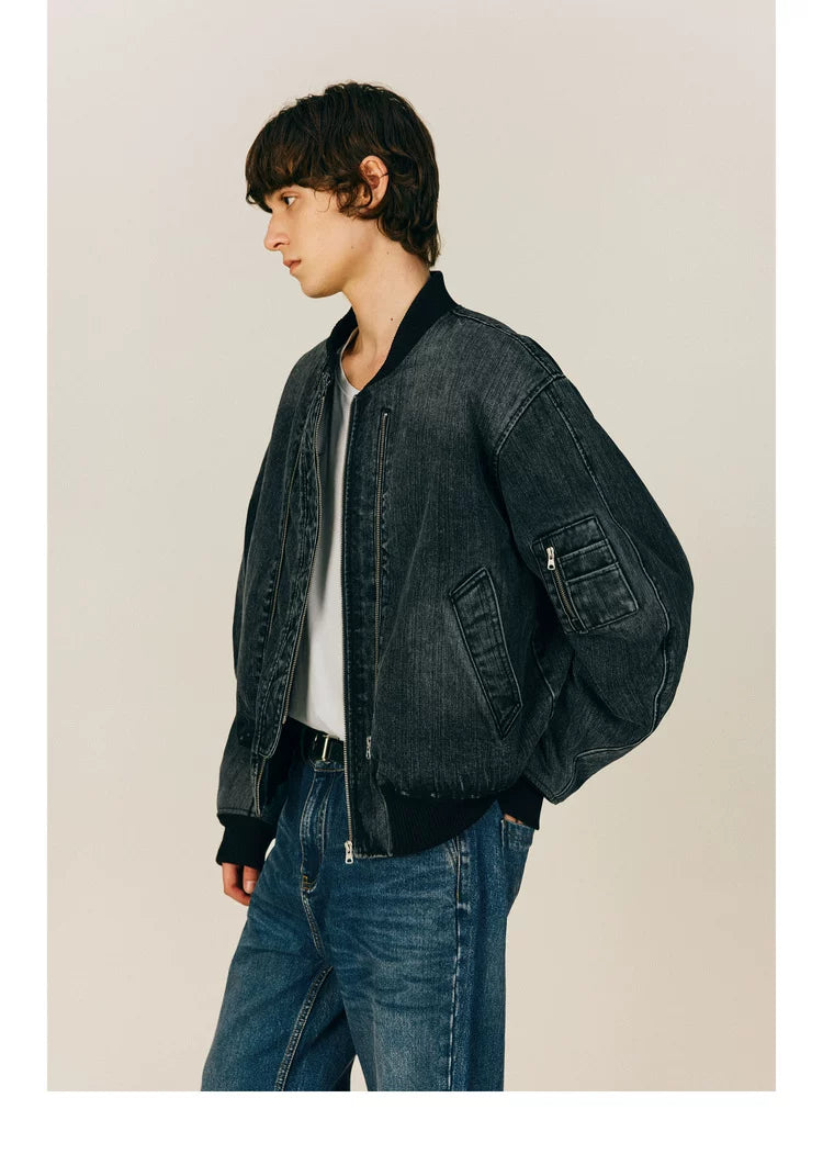 NONRADICAL Bamboo pattern scimitar sleeveMA1 padded denim jacket