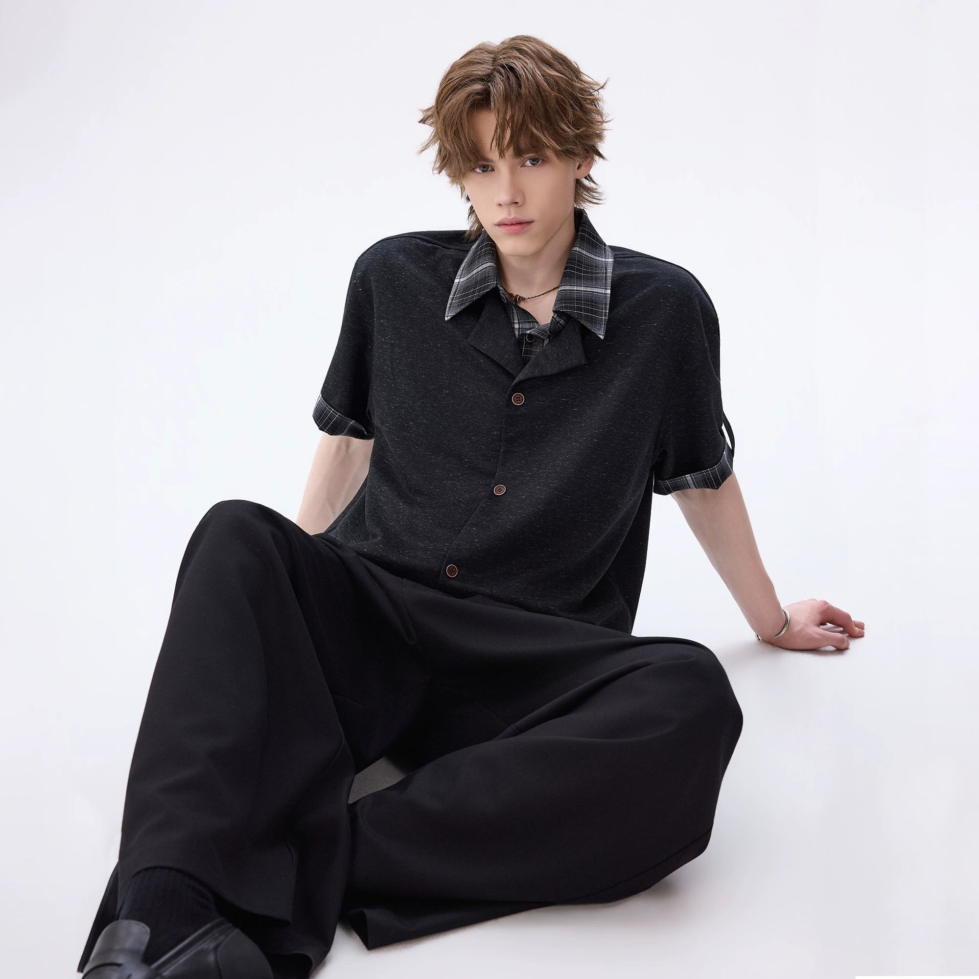 CHOR Checked Fake Two-piece Short-sleeved Shirt