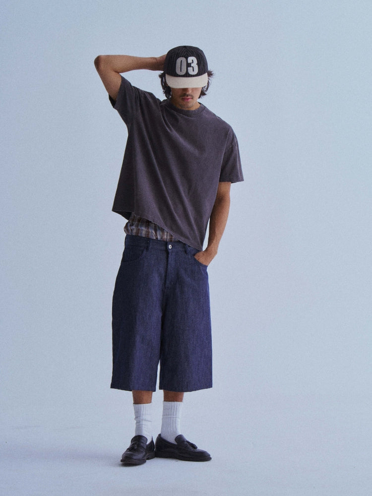 LIBERAFIT Primary Color Linen Cotton Silhouette, Seven-point Original Denim Shorts