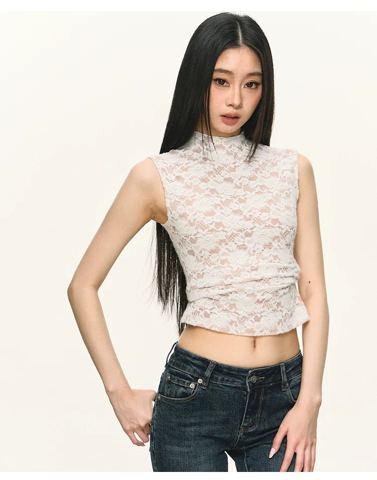 Anna Aneae Lace Semi-turtleneck Slim Fit Vest