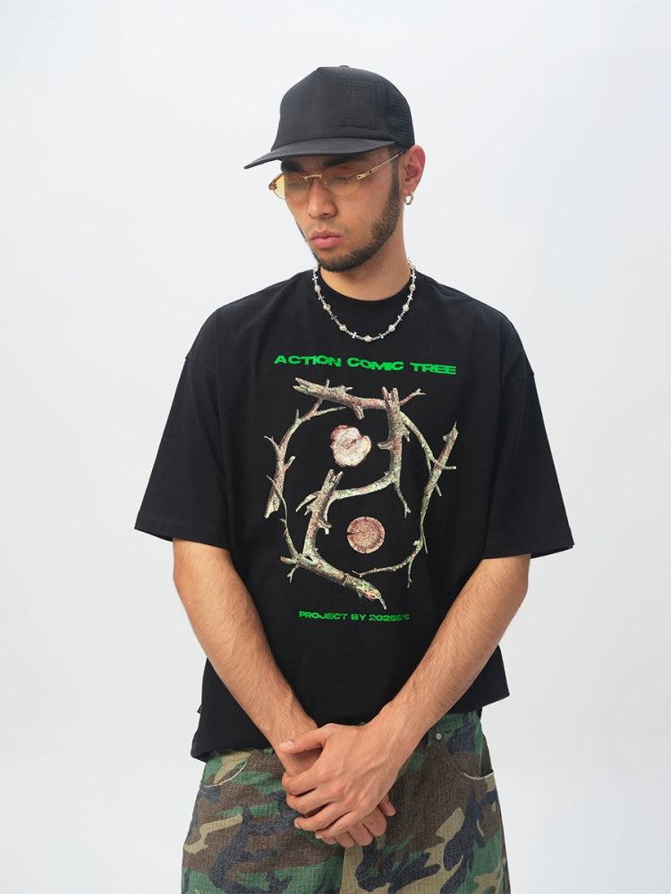 ComicTree Gossip Branch Letter Round Neck Tee