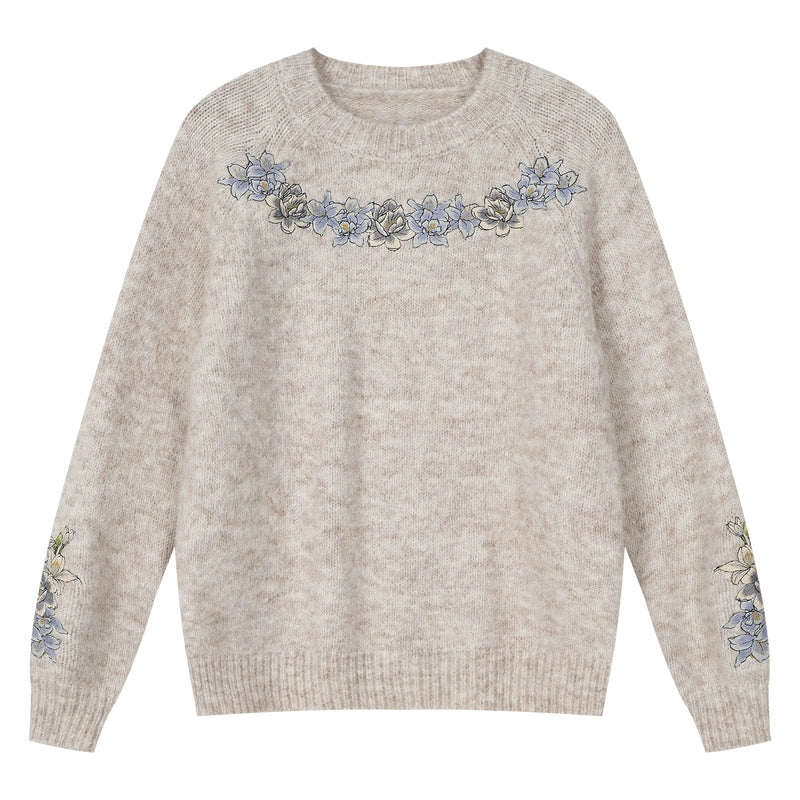 MEDM Floral Mohair Casual Crew Neck Sweater