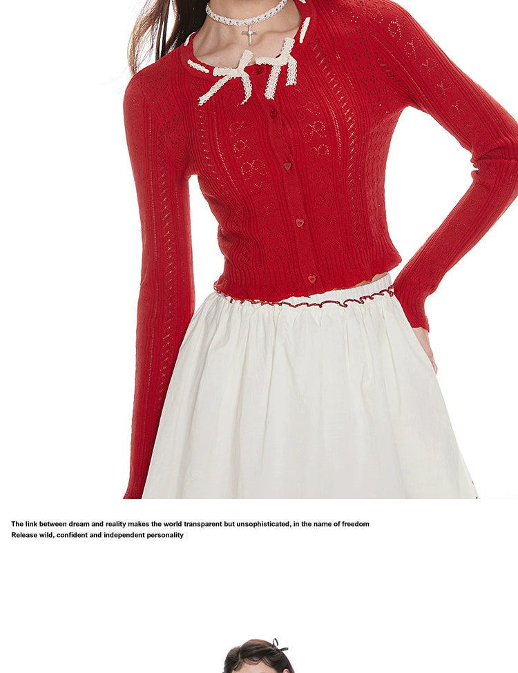 IMONE Fungus Edge Bow Crew Neck Short Knitted Shirt