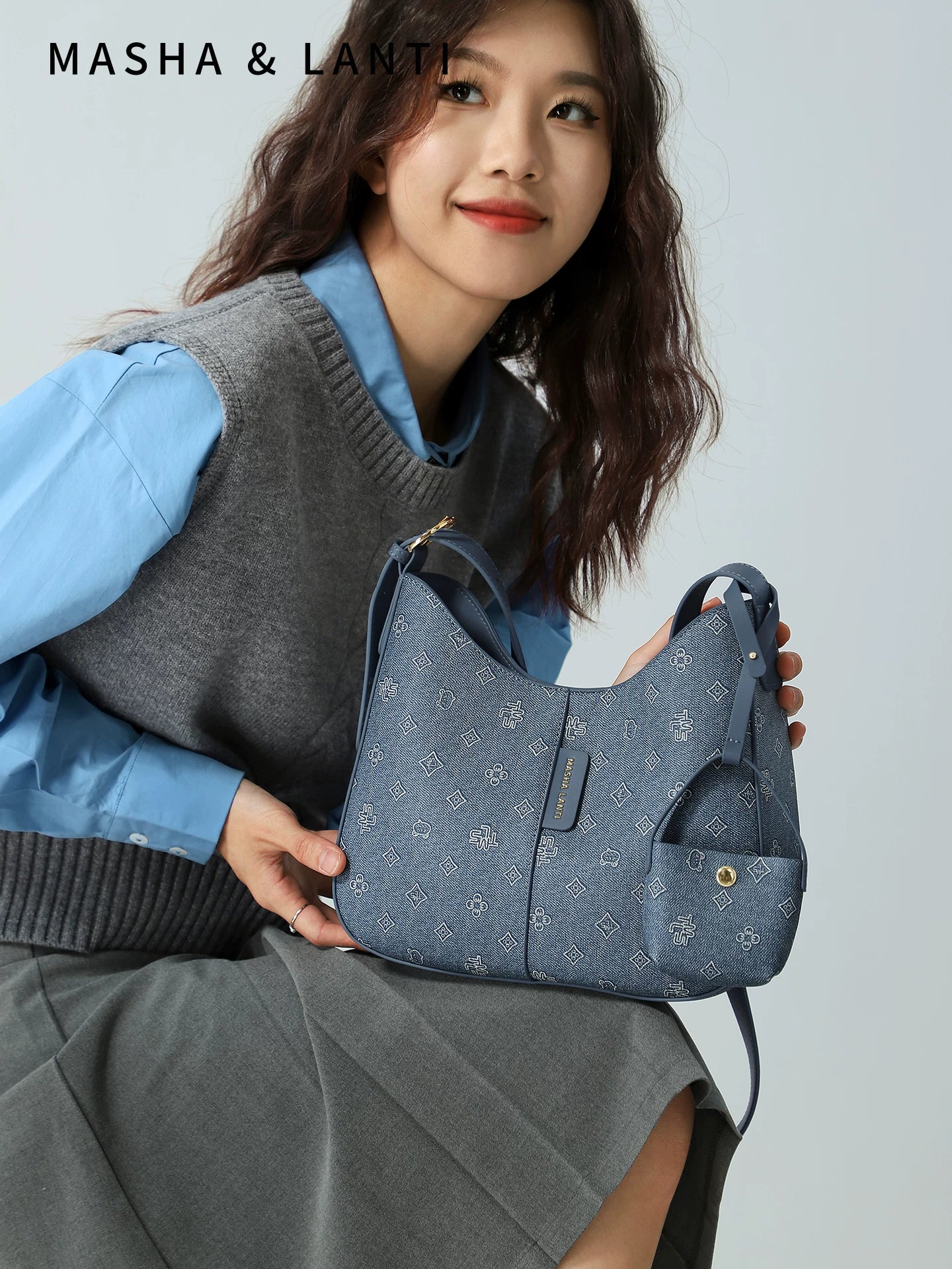 Masha Lanti Denim Large Capacity Underarm Bag