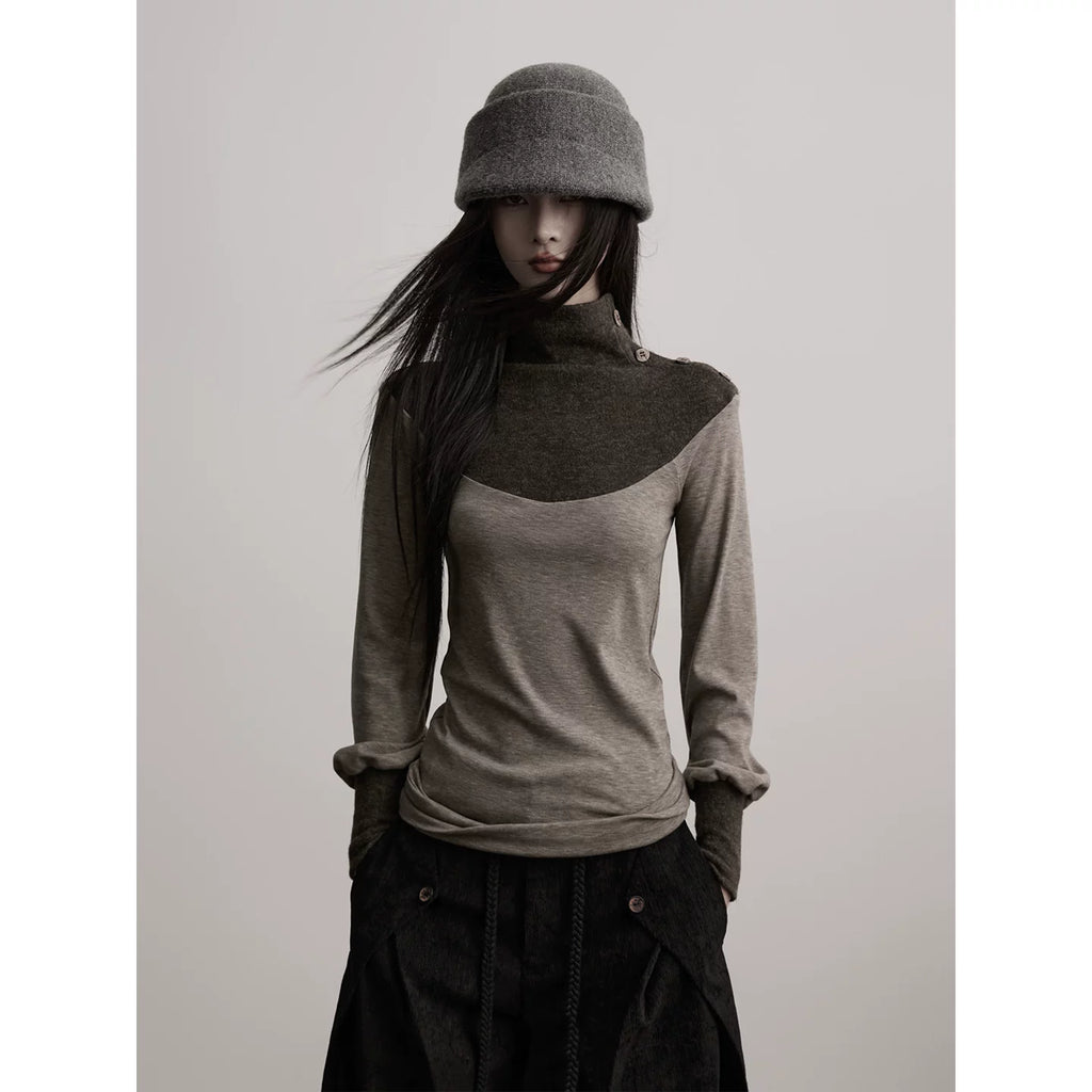 INDULGE High Neckline Color Matching Long Sleeves