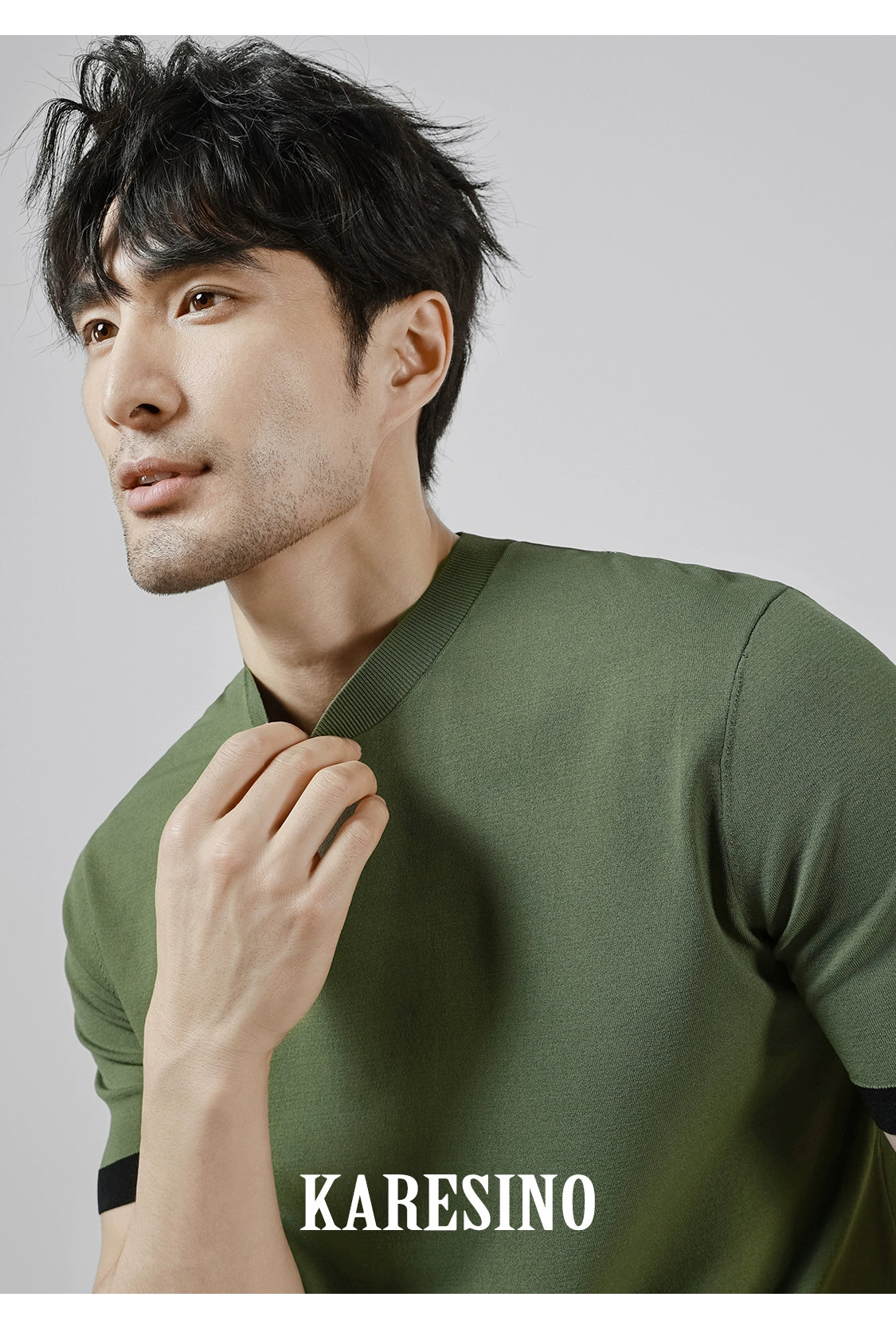 KARESINO Contrasting Color Ice Silk Breathable Tee