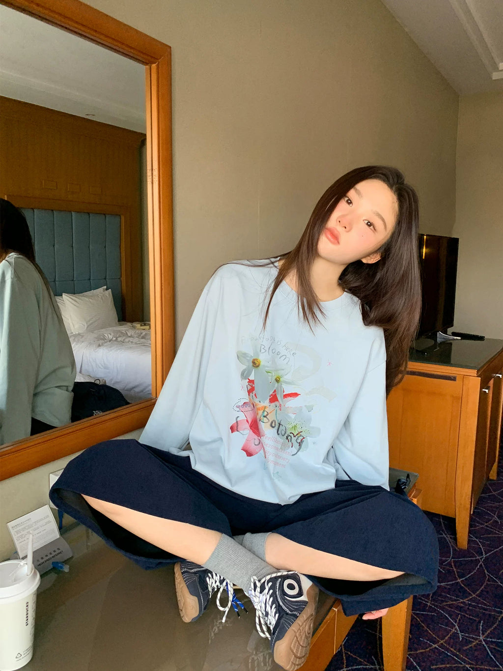 Kano Plant Print Loose Lazy Style Long Sleevest