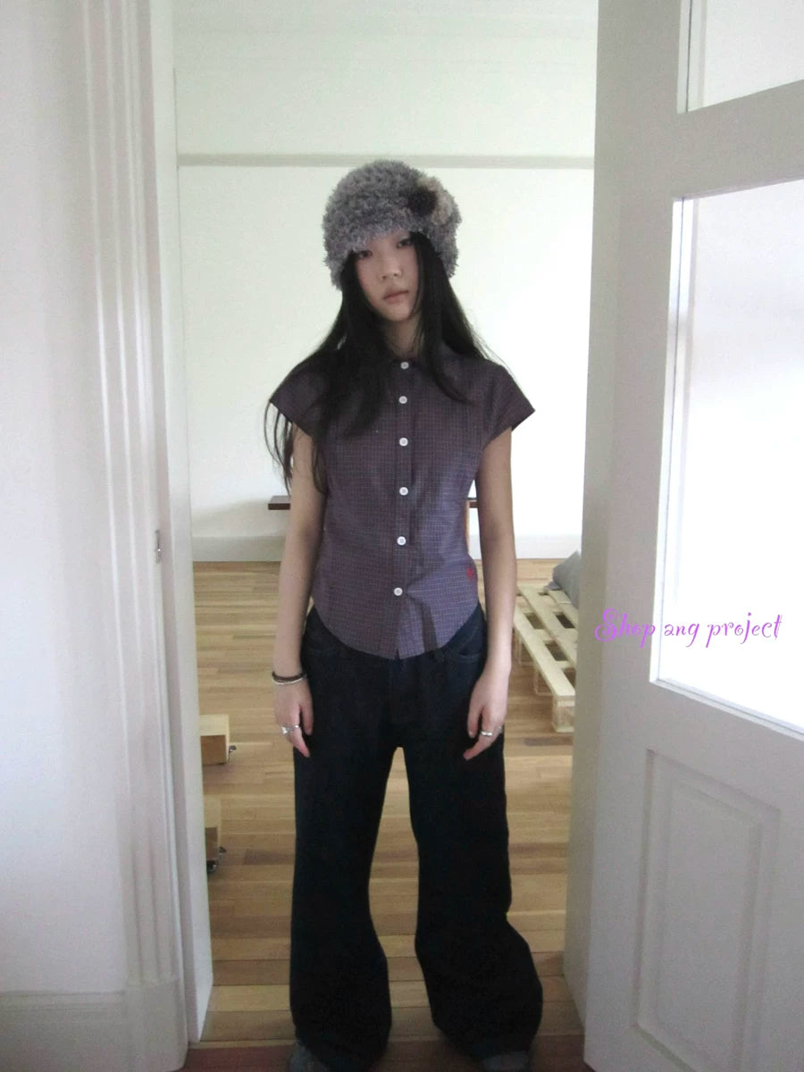Ang:project Vintage Plaid Waist Pressed Pleated Embroidery Short Tee
