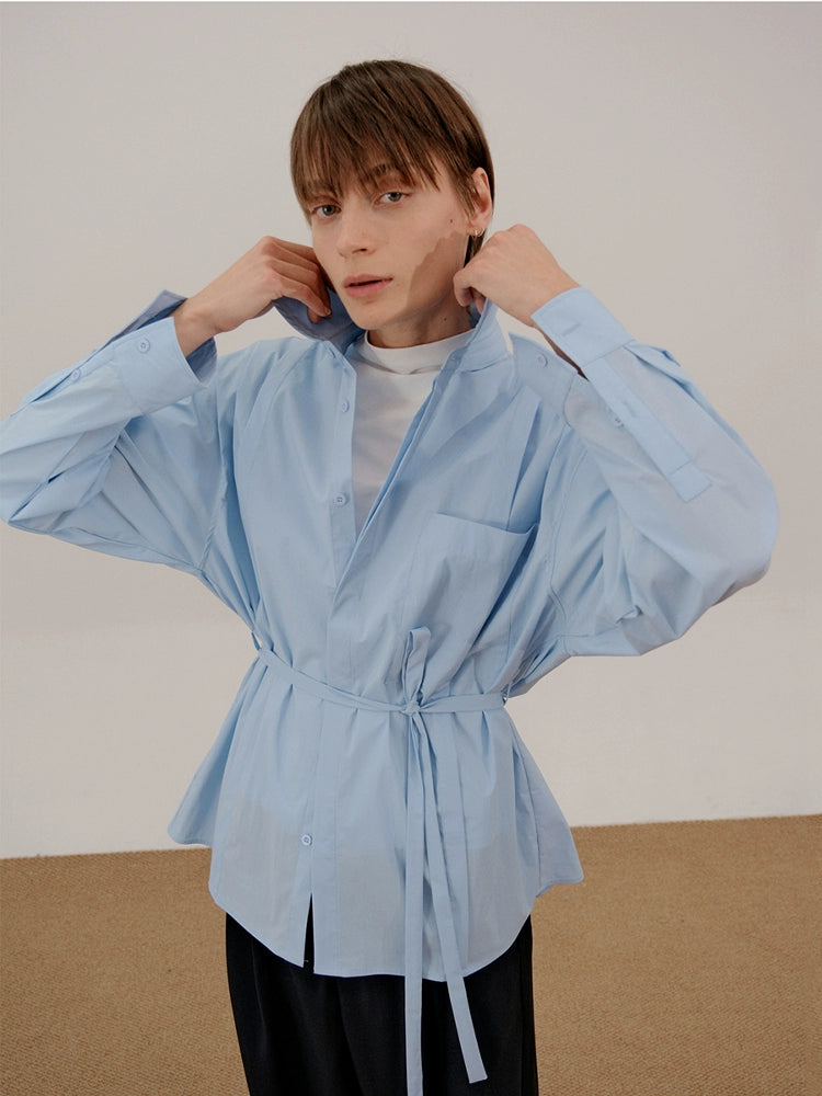 COLN Belt Simple Temperament Long-sleeved Shirt