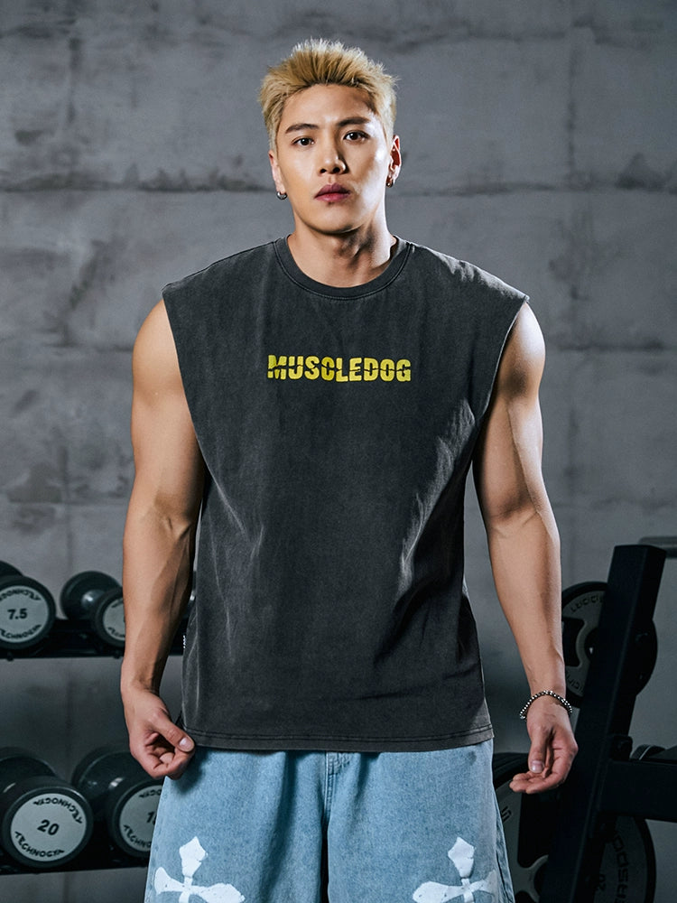 Muscle Dog Skull Print Loose Vest
