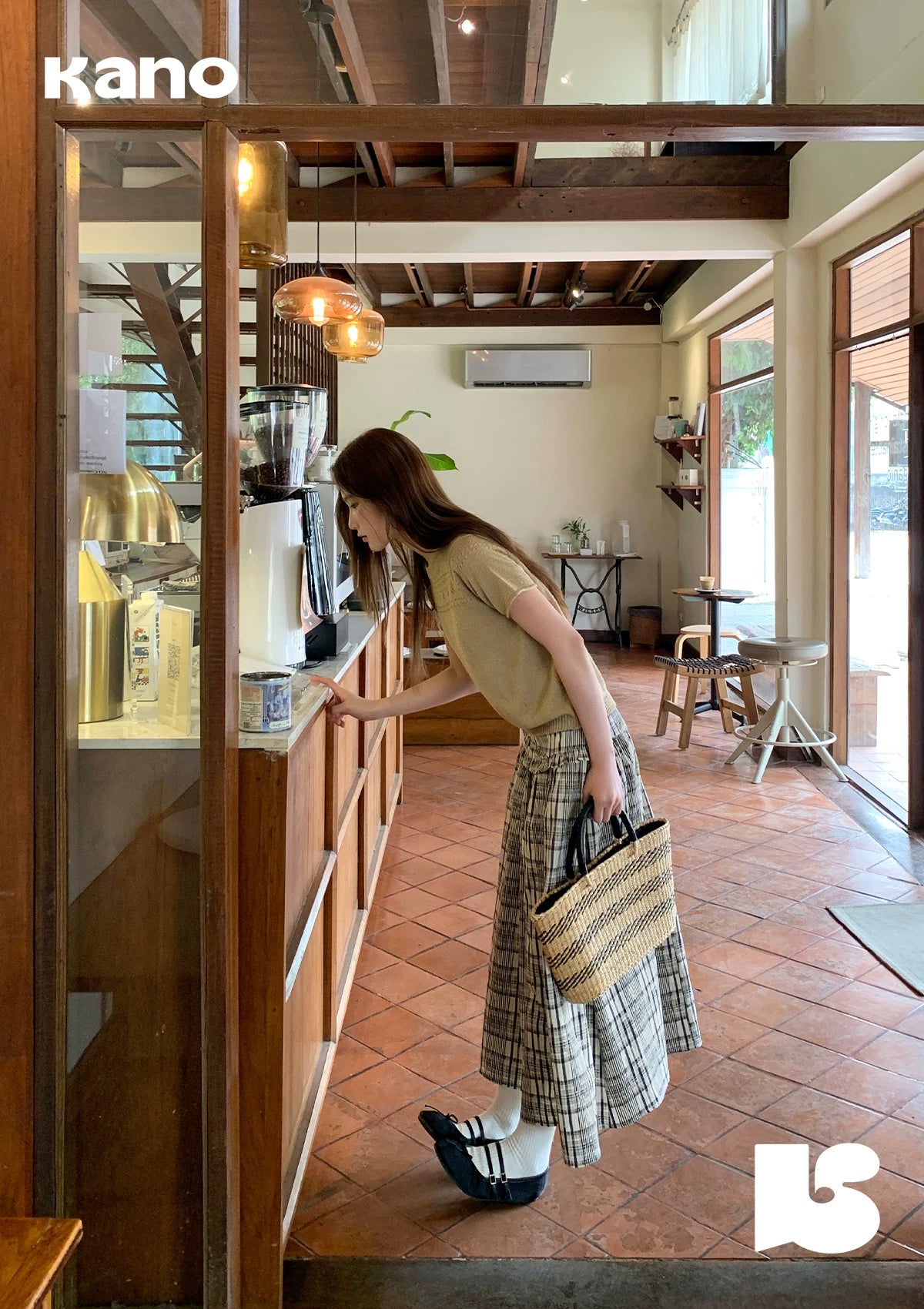 KANO Fungus Lace Checked Skirt