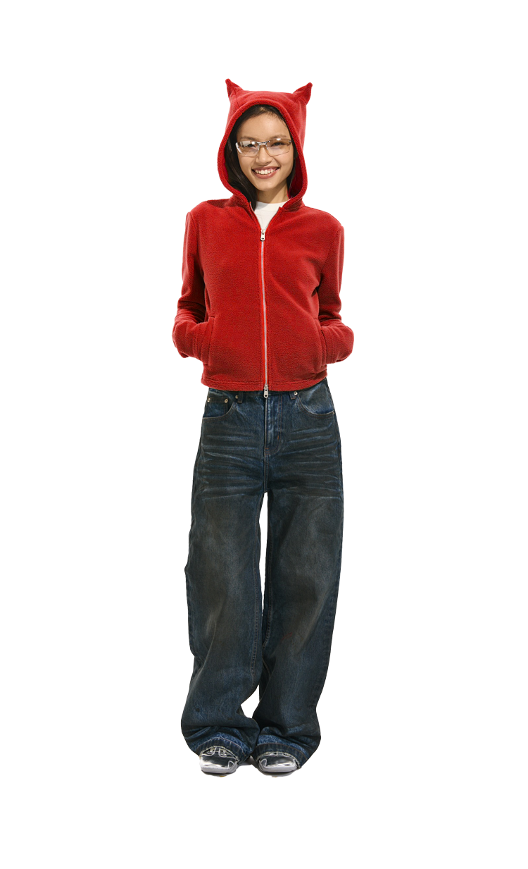 Two Little Guys Thermal Fleece Peach Heart Zipper Jacket