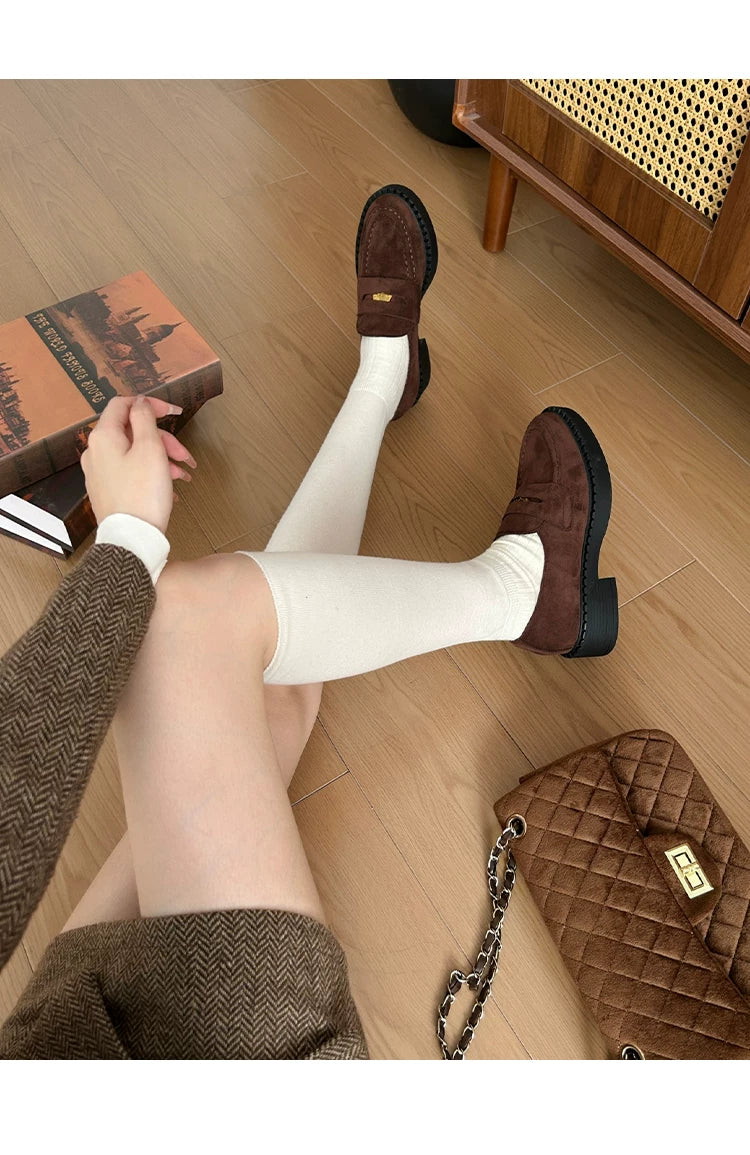 CHRNDXEE Retro Suede Platform Versatile Mary Jane Shoes