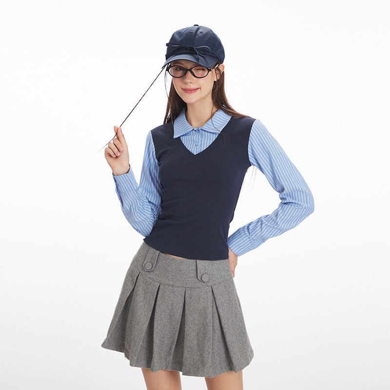 Nariele College Fake Two-piece Long Sleeve