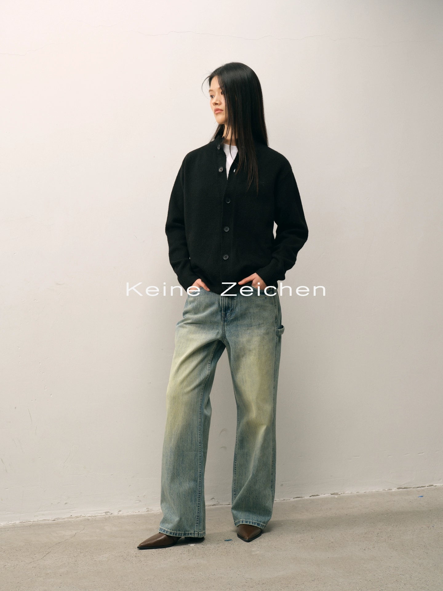 NO LOGO Knitted Button-up Neck Cardigan Sweater