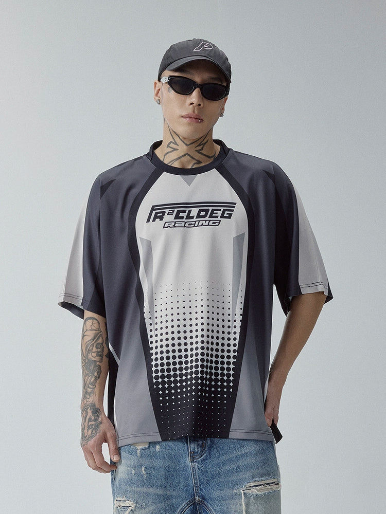 F2CE Retro Casual Splicing Printed Jersey Tee
