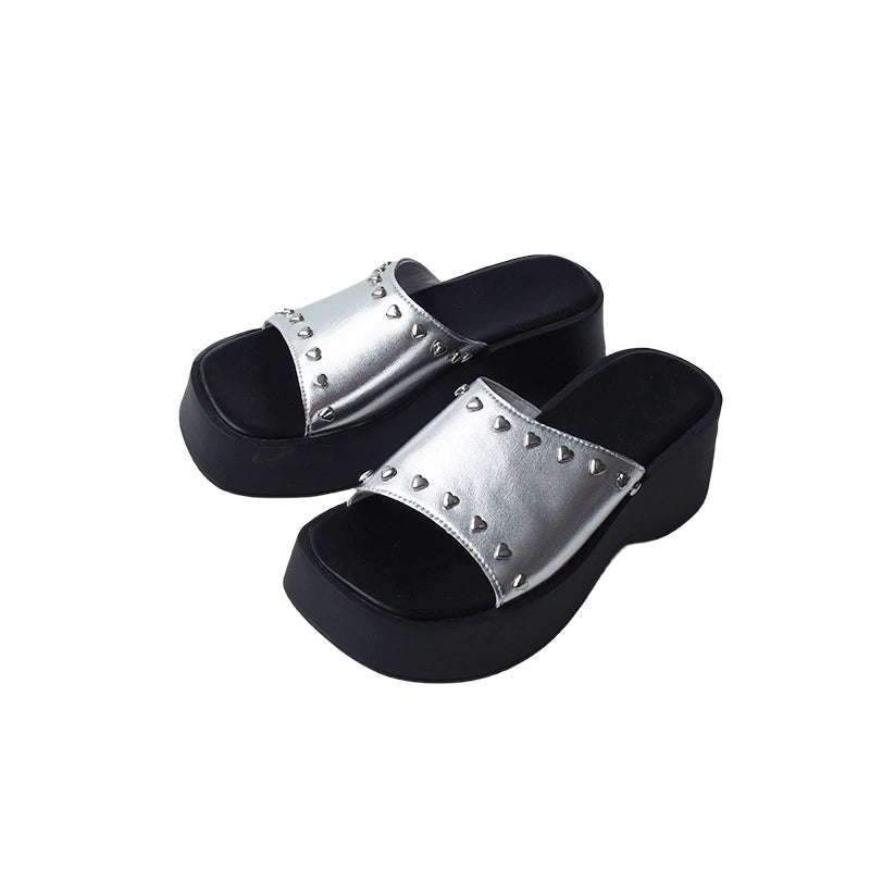 Mooreyu Heightening Muffin One-word Rivet Slippers