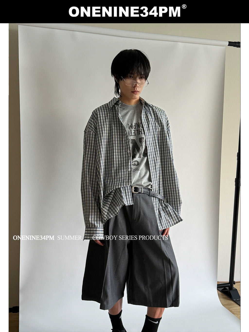 ONENINE34PM Fine Plaid Loose Lazy Long-sleeved Shirt