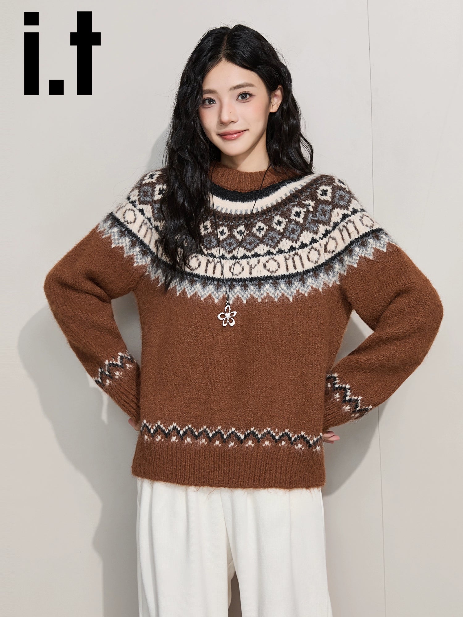 IT: CHOCOOLATE Vintage Contrast Lazy Knitted Bottom Shirt