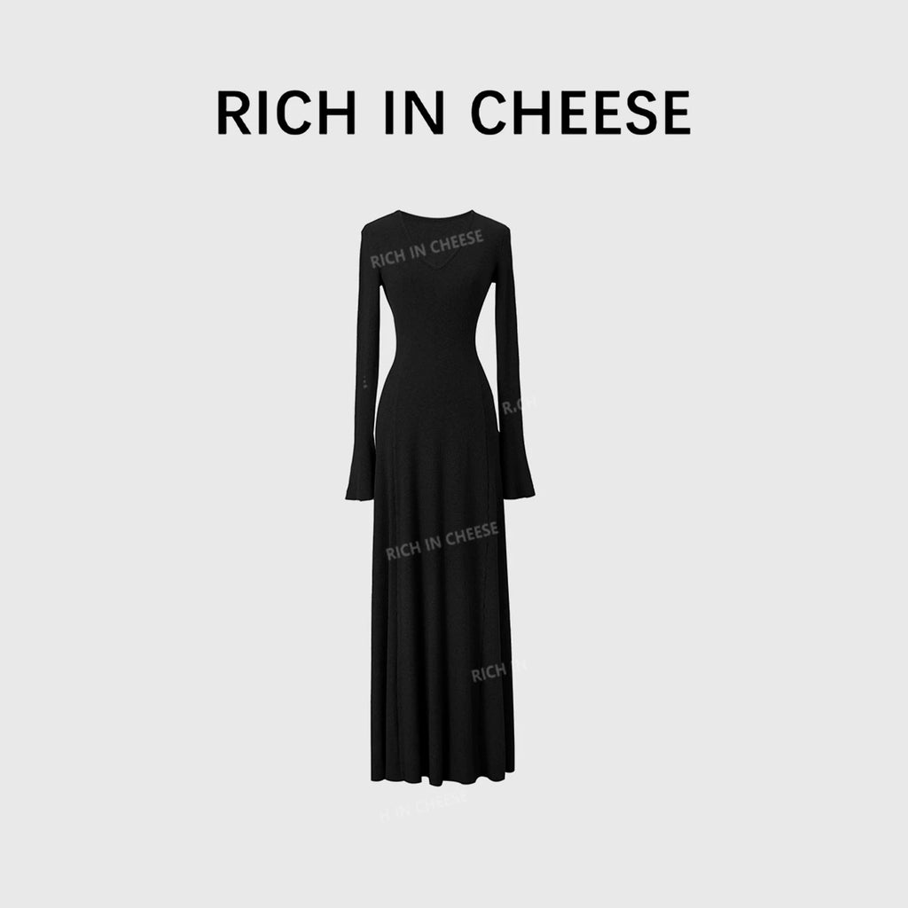 RICH IN CHEESE Knitted Waist Slim Dress