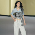 AGAM Fake Two-piece Stitched Striped Contrasting Strap Shirt