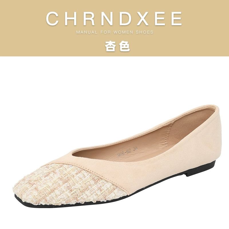 CHRNDXEE Square Head Shallow Mouth Versatile Flat Shoes