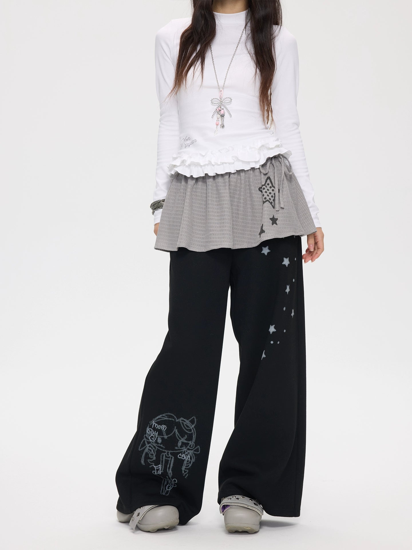 MOMSAYCAN Fart Curtain Two-piece Printed Versatile Knitted Sweatpants