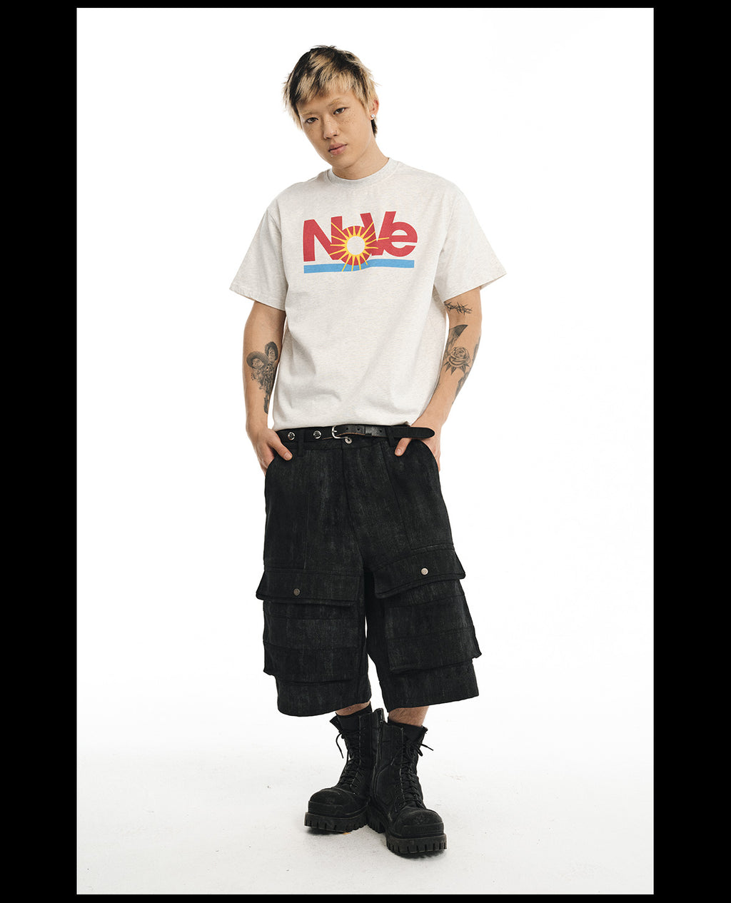 NOVACAM wasteland wind retro camouflage baggy heavy mottled old black cropped pants