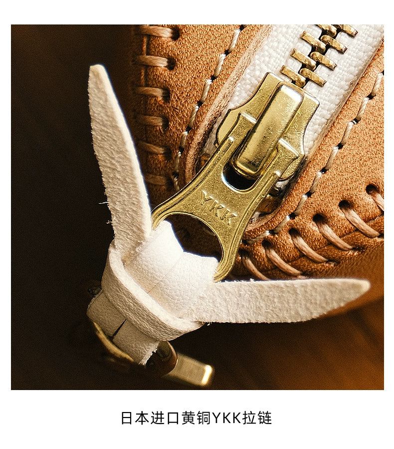 HALF WORK first layer cowhide key bag, genuine leather retro handmade football bag, earphone bag, key bag.