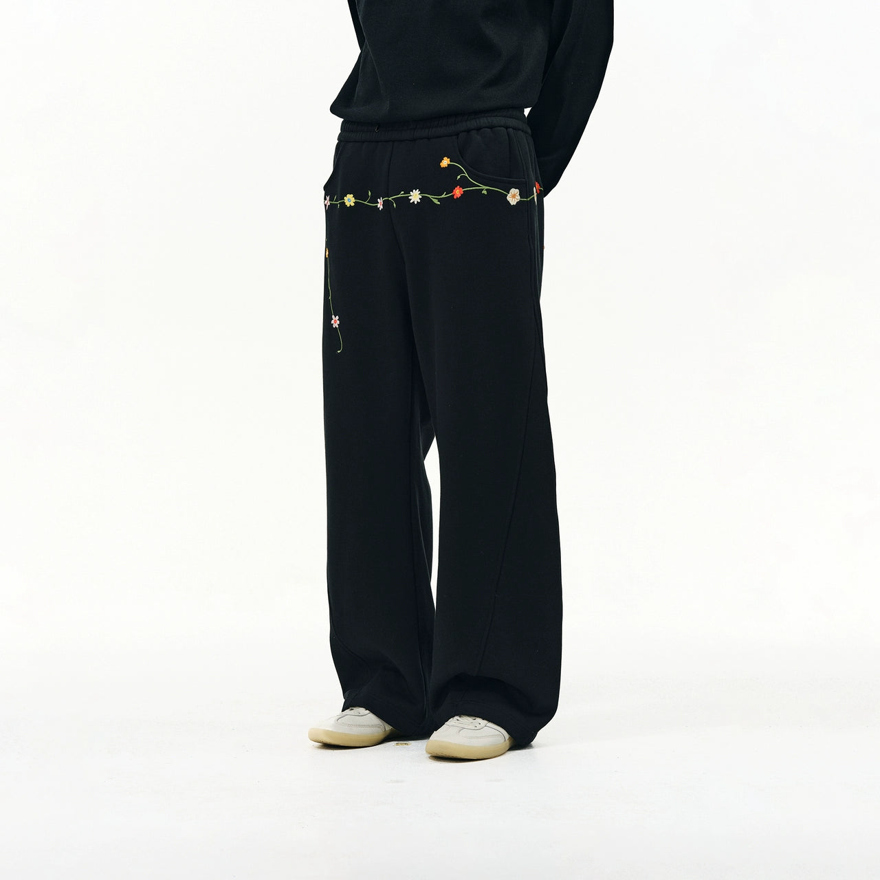 ATRY Vintage Casual Flower Embroidered Sweatpants