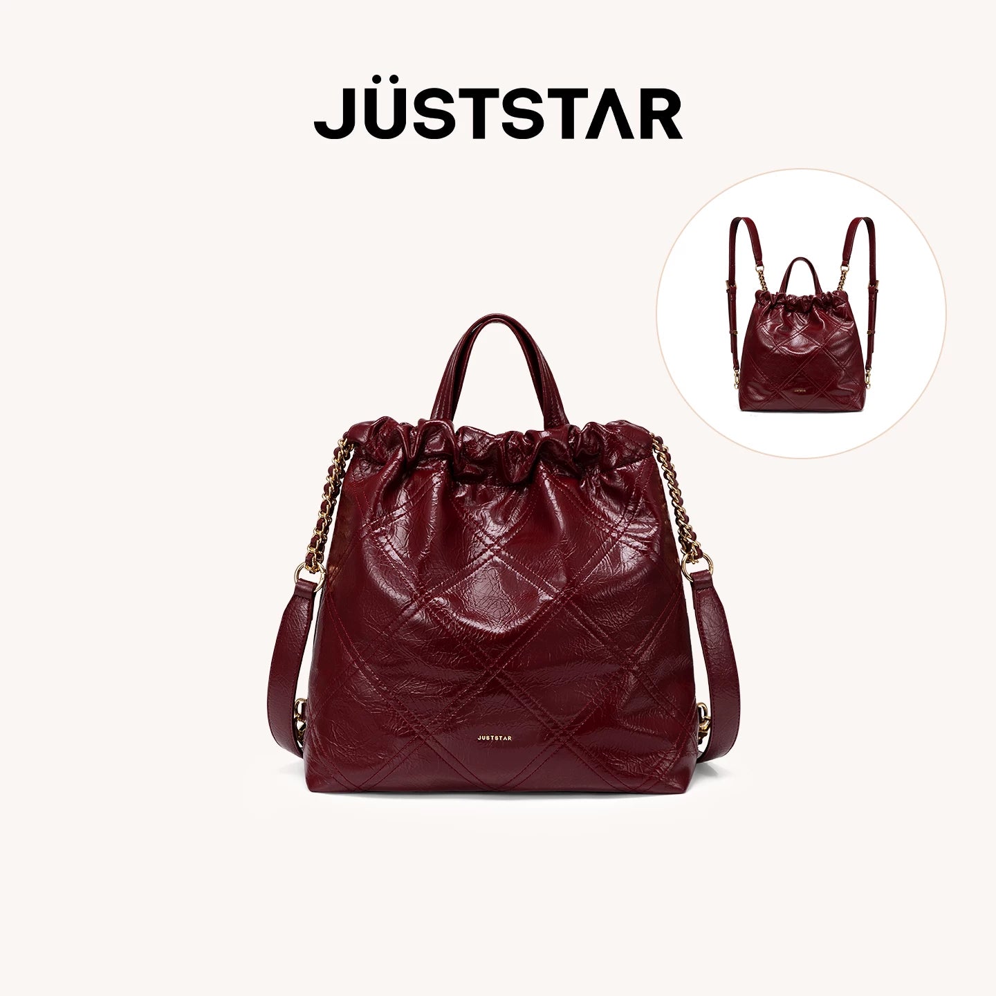 JUST STAR Rhombus Dual-purpose Double Shoulder Large-capacity Tote Bag