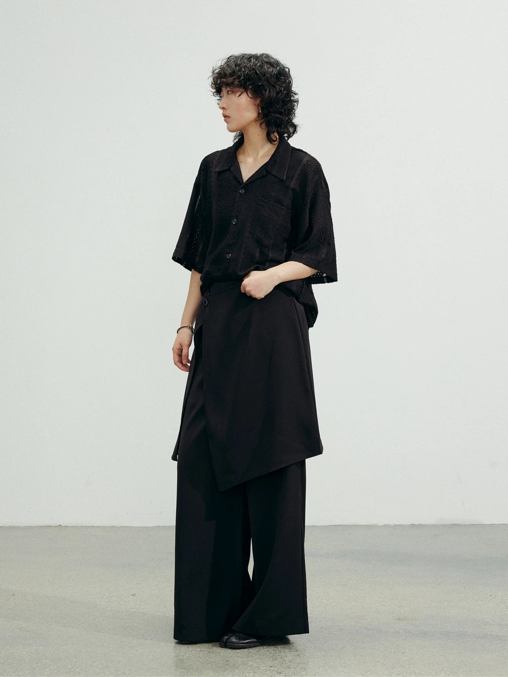 SUNYVONNE Detachable Apron Wide-Leg Suit Pants