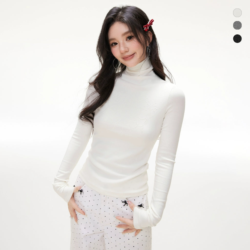 Imone Slim and Thin Hot Bead Turtleneck Knitted Long Sleeves