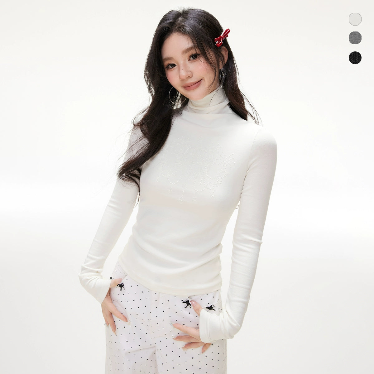 Imone Slim and Thin Hot Bead Turtleneck Knitted Long Sleeves