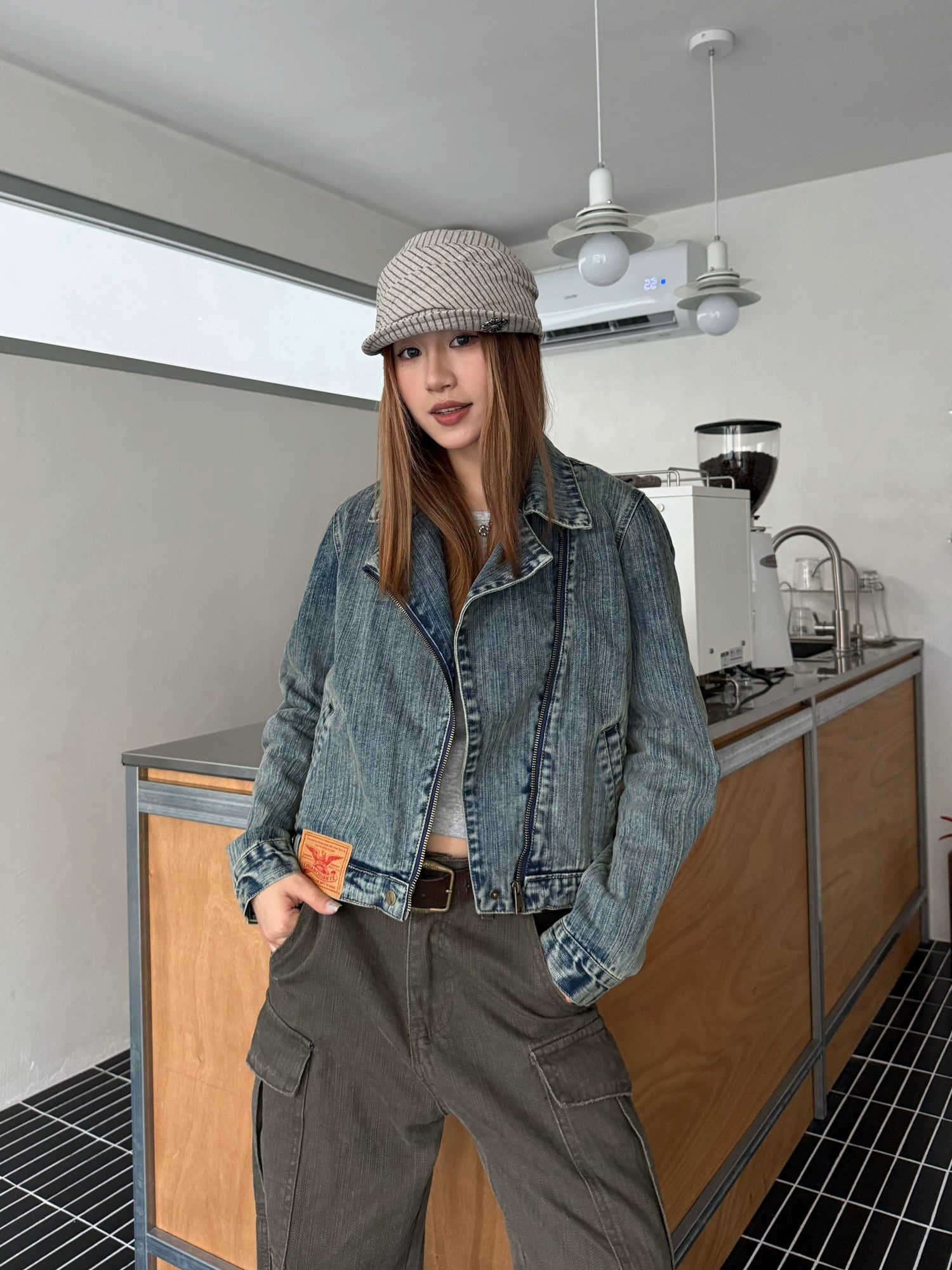 CCYE Retro Slanted Zipper Bamboo Denim Jacket