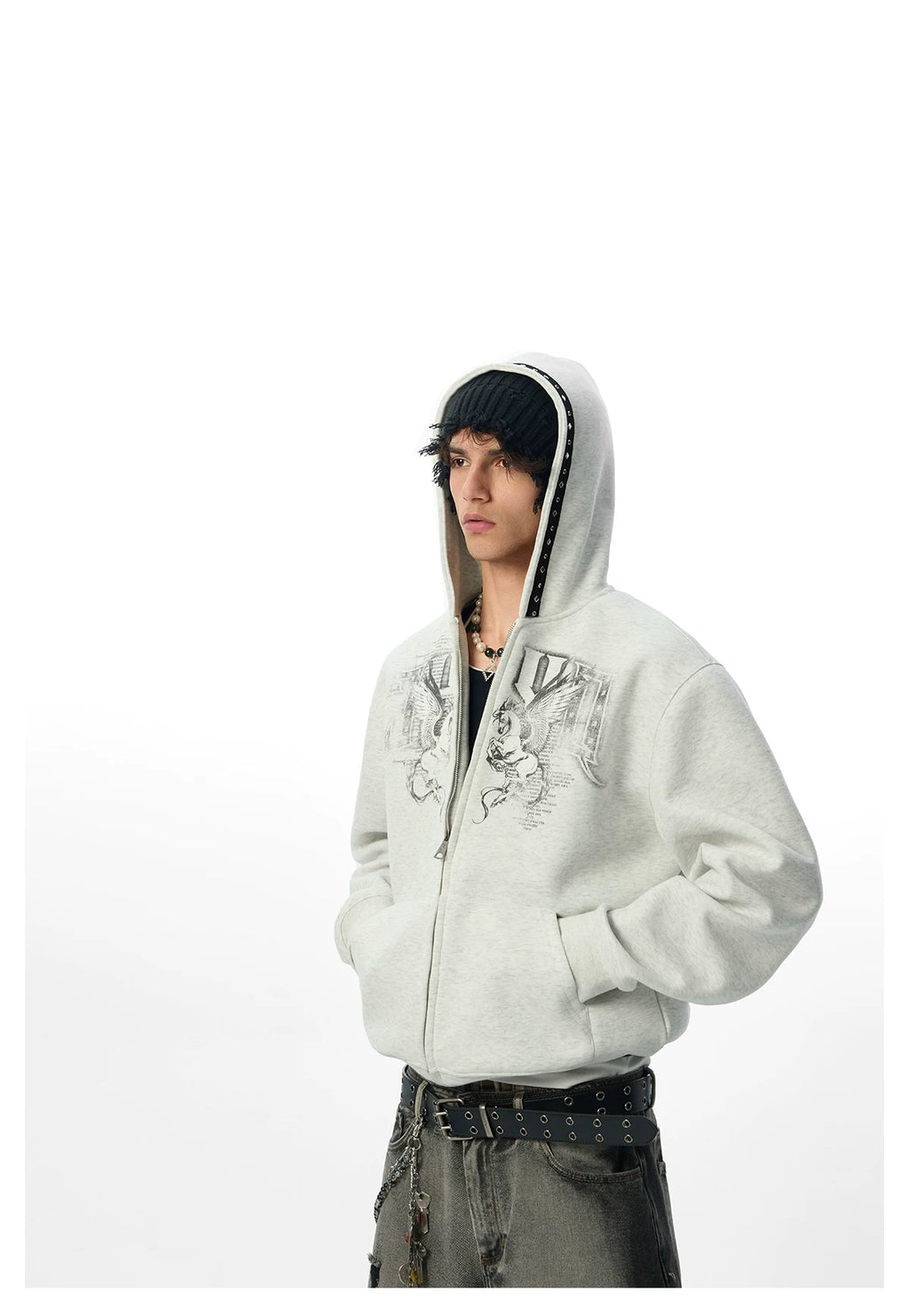 JHYQ Hooded Rivet Short Pegasus Cardigan Jacket