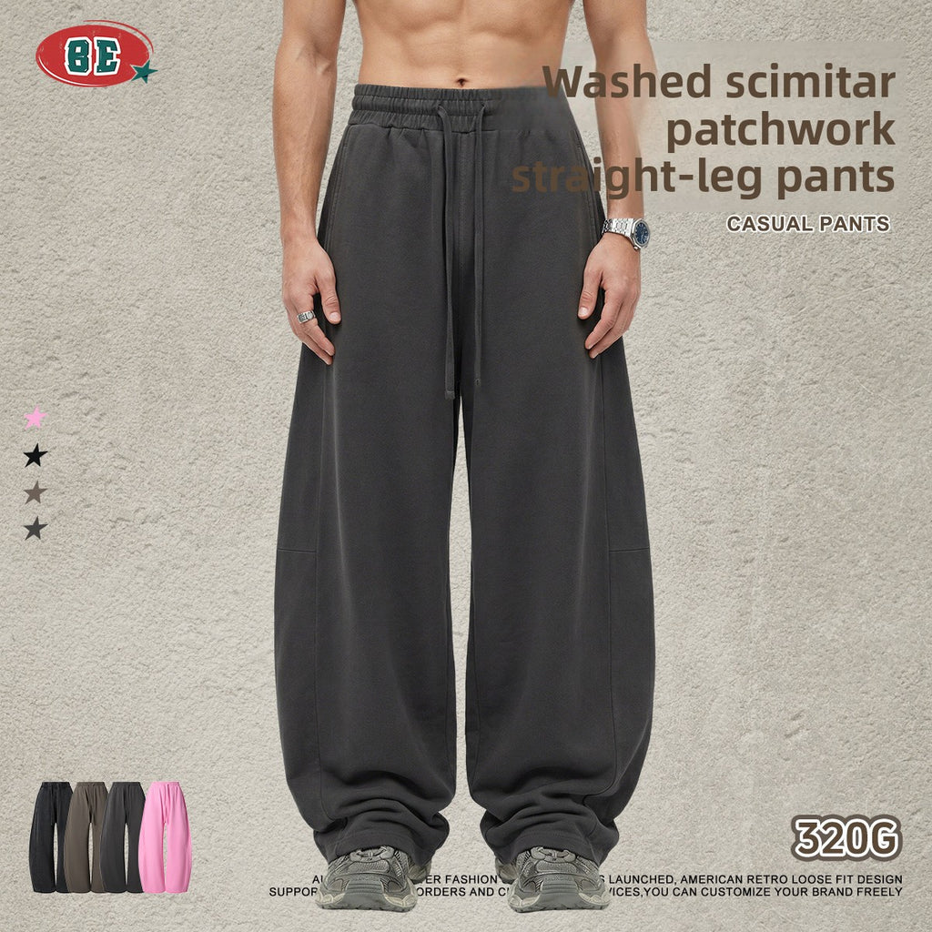 BE Vintage Loose Patchwork Straight Drawstring Wide-leg Pants