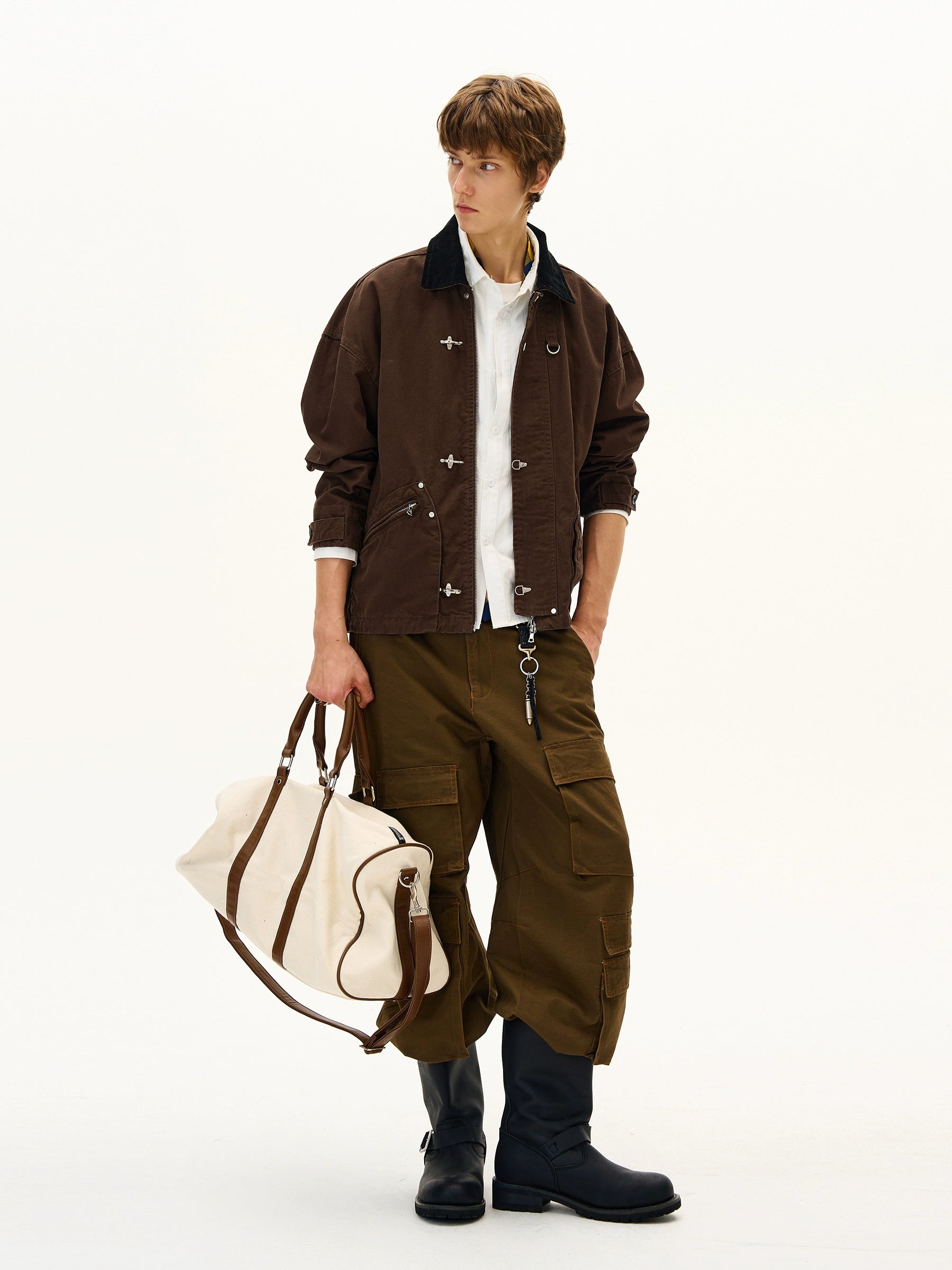 MADWITCH Vintage Contrast Lapel Bottom Tooling Jacket