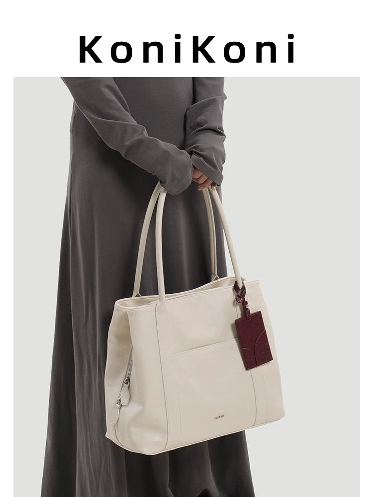 KoniKoni Leather Niche Large Capacity Shoulder Bag Underarm Bag