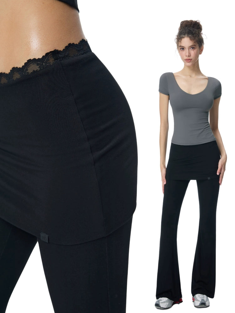 ABMY Lace Knitted Fake Two-piece Micro-stretch Slacks