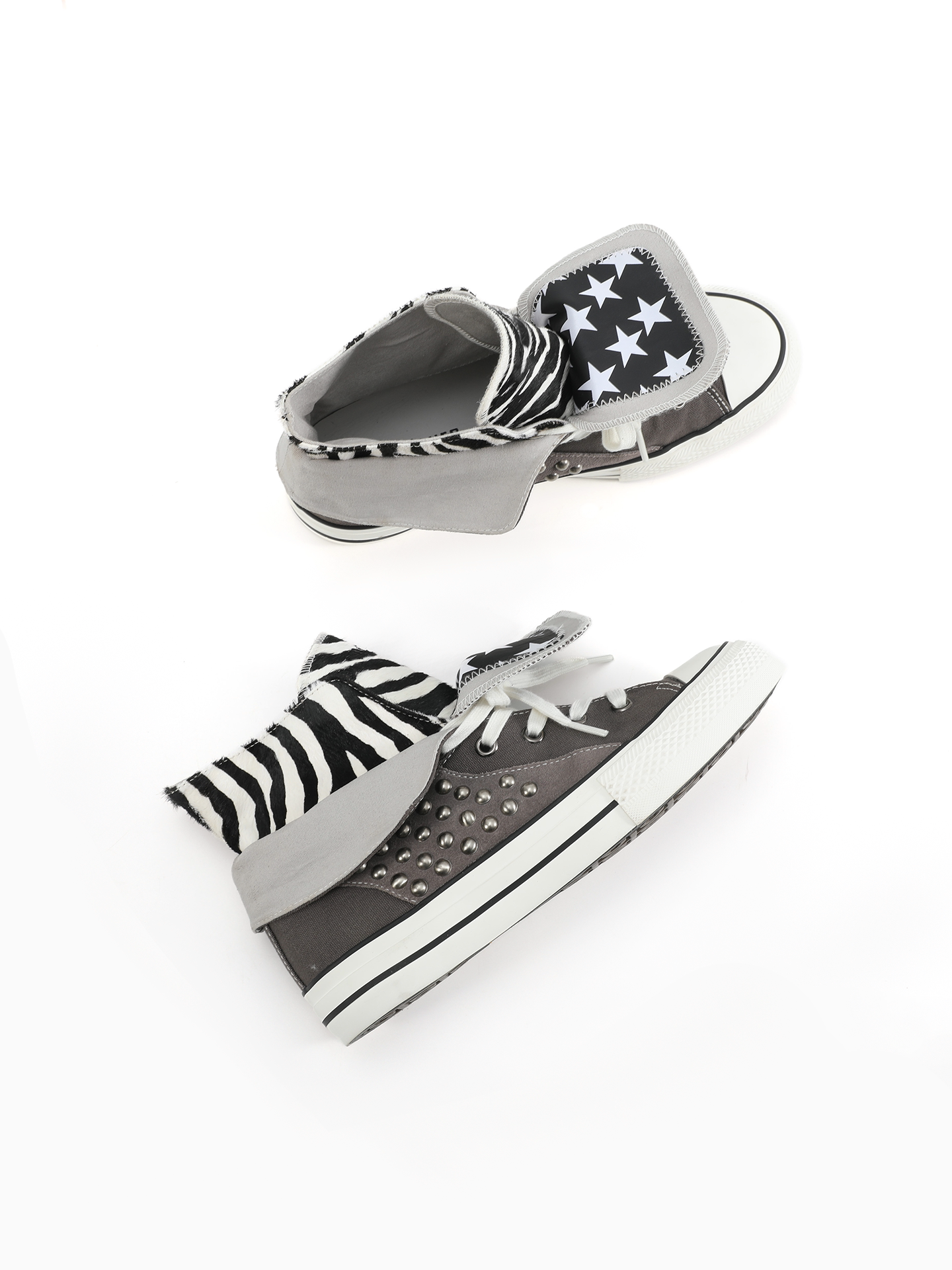 NumbAsia zebra pattern horsehair star print stitching canvas shoes